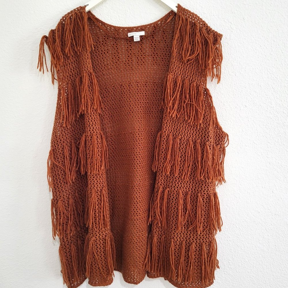 EST 1946 Rust Colored Fringe Boho Vest Cardigan SZ 18/20W